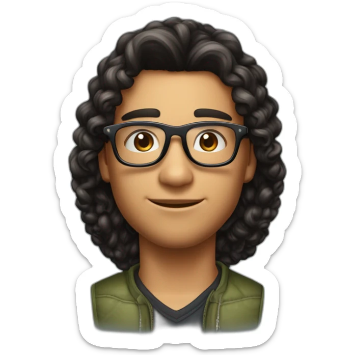 Beau jeune brun cheveux noir bouclé coupe dégradé avec une tortue met de lunette noir et grand de taille et musclé sticker