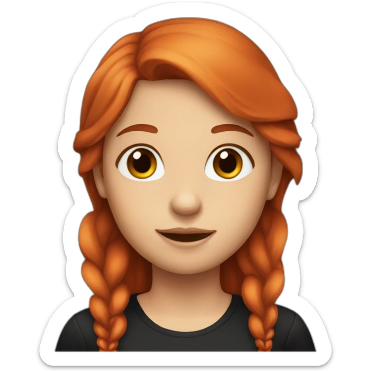 a girl with long red hair, with black shirt sticker