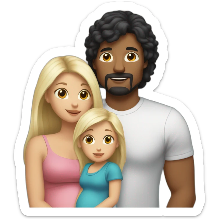 the dad has black hair, the mum has long Brown hair and is pregnant, the baby girl has short blond hair sticker