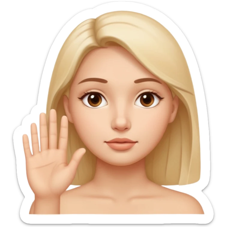 Simple wellness-style emoji of a face with a hand gently pressing and guiding facial fullness downward and outward, showing reduced face fat and puffiness, clear slimming effect on cheeks, natural and healthy look, no makeup sticker