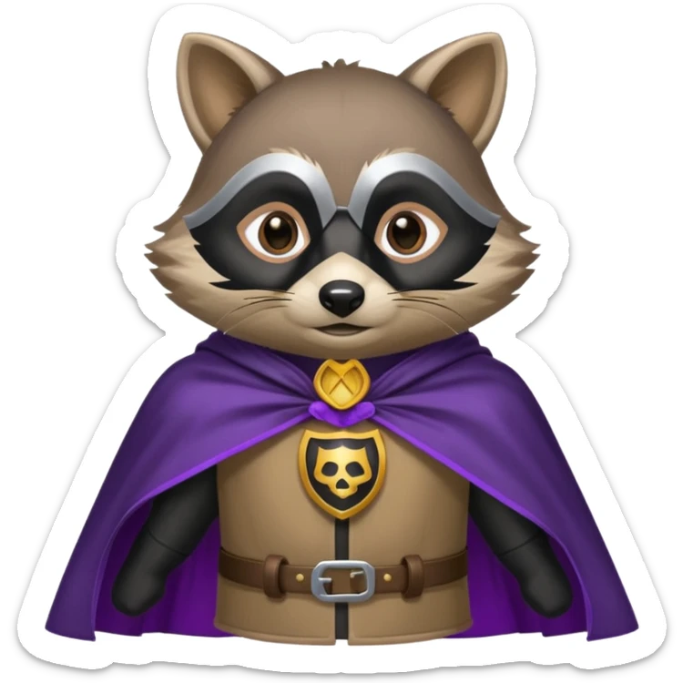 alors ce raton laver doit être équipé d'une cape de thieving noir avec trim bordure mauve comme dans le jeu old school runescape. au centre de la cape une icone de masque de voleur est visible sticker
