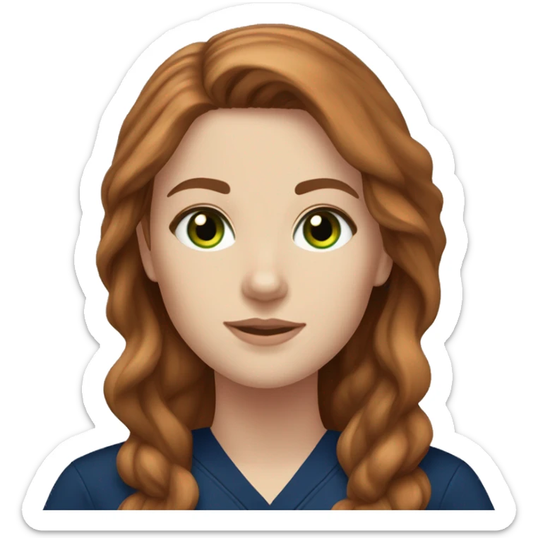  White girl fair skin, long auburn hair, green eyes, navy blue scrubs sticker