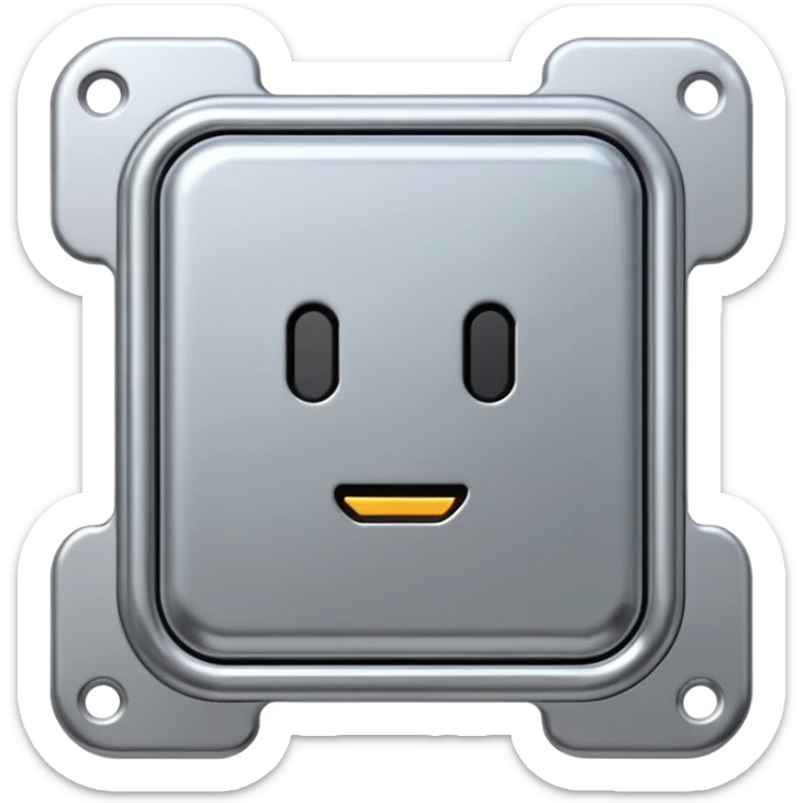 A futuristic microchip emoji made of polished silver chrome, minimal circuit details, smooth metallic surface, soft lighting, iOS emoji style, centered, clean white background sticker