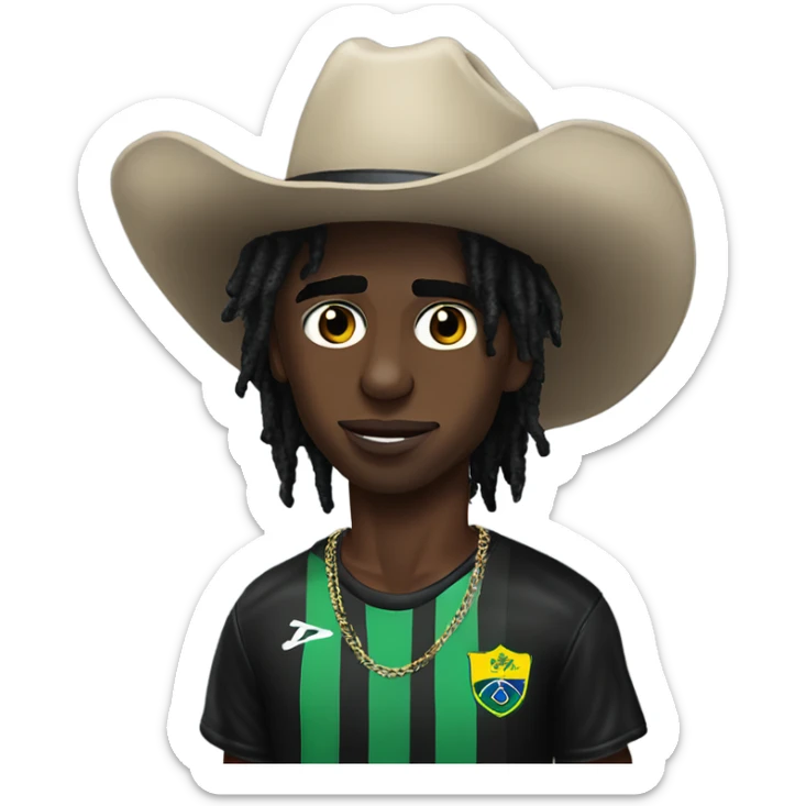 goth playboi carti wearing cowboy hat and brazil soccer jersey  sticker