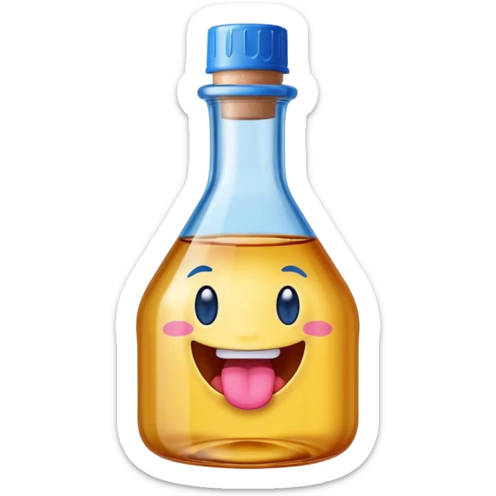 Smiling bottle of oil pink with silly face tongue out blue top sticker