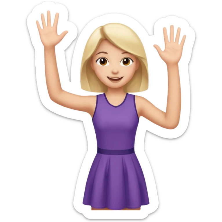 A girl in a jersey dress, waving both arms in pure joy. sticker