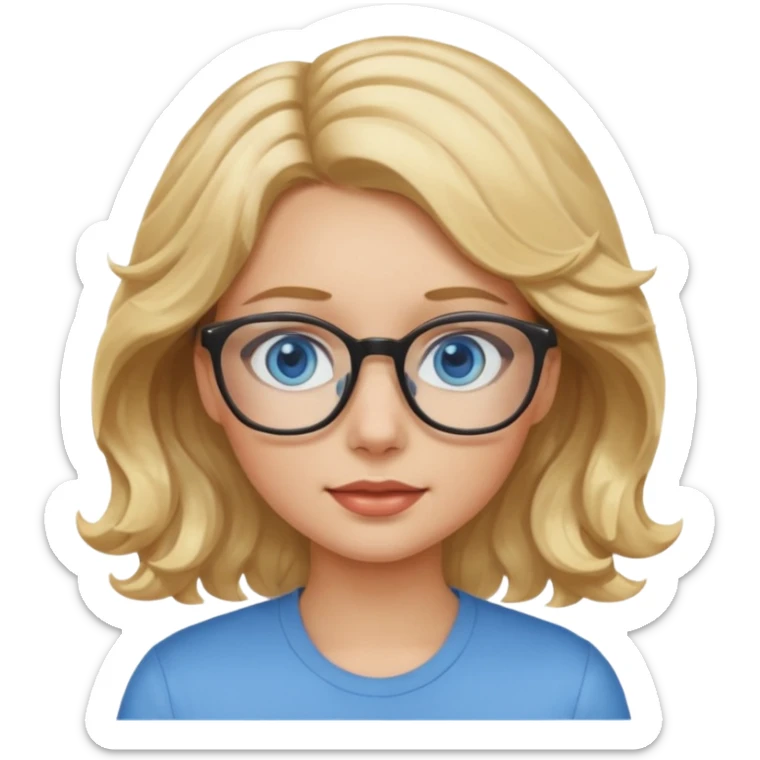 Wavy Blonde hair girl with blue eyes and glasses sticker