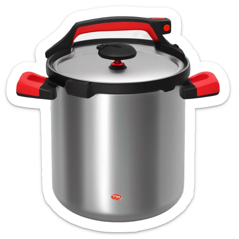 Stainless steel pressure pot, with black gights, lid with 3 clamps, red line on the black knob sticker