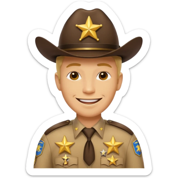 Generate me an emoji with a yellow man from the Apple emoji, in a realistic American sheriff's uniform sticker