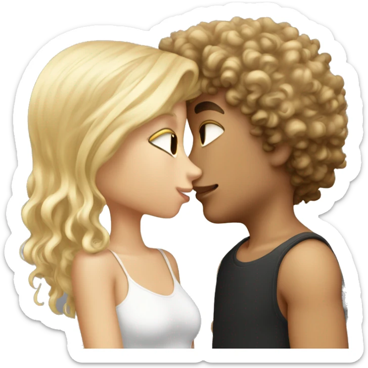 dark curly hair white boy kissing a blond straight hair girl sticker