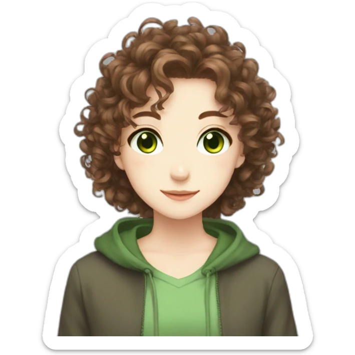 anime girl curly brown hair green eyes sticker