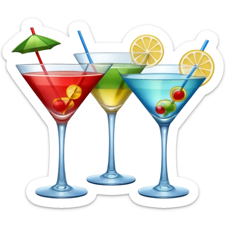 Create an two emoji of red and yellow cocktail, cheers with blue and green cocktail, no tube just cocktail in glass sticker