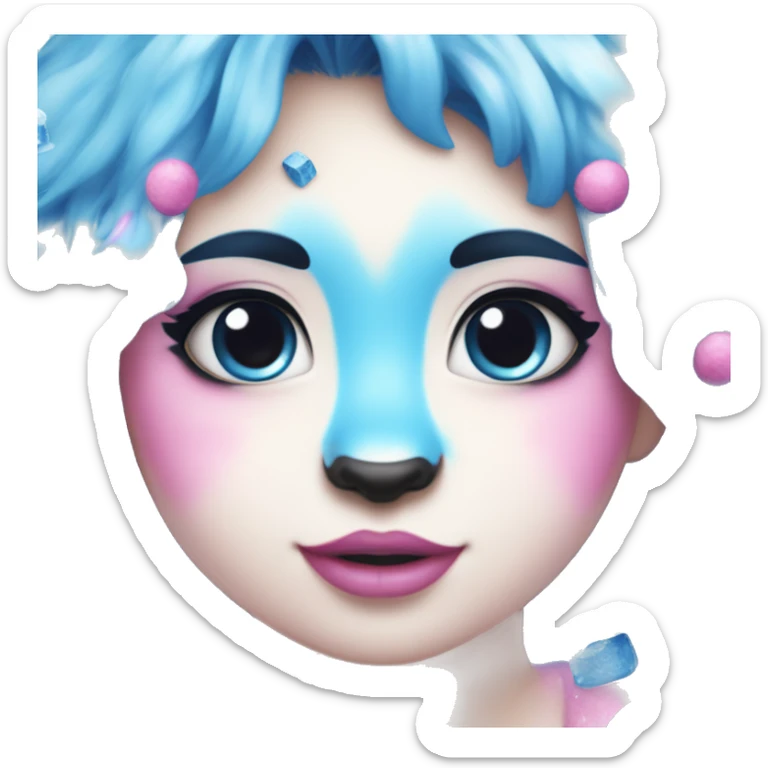 A blue panda eating blue colored ice with pink and blue sprinkles and blue and pink hair with blue make up ￼ sticker