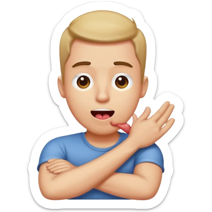 Personen with arms crossed holding his neck sticking his tounge out sticker