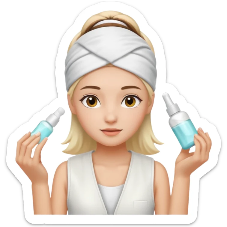 Clean girl aesthetic emoticons, apply skincare products, headband, glowing skin, white vest, soft lighting sticker