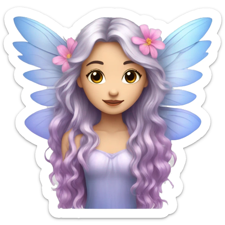 Beautiful, flower, fairy, pink, blue, silver, purple, long hair, big wings sticker