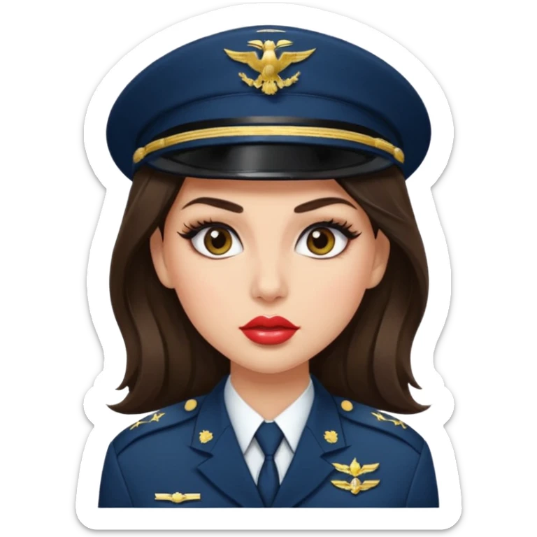 Emoji of a brunette girl in the military with big eyelashes, big lips with gloss, and a sassy face  sticker