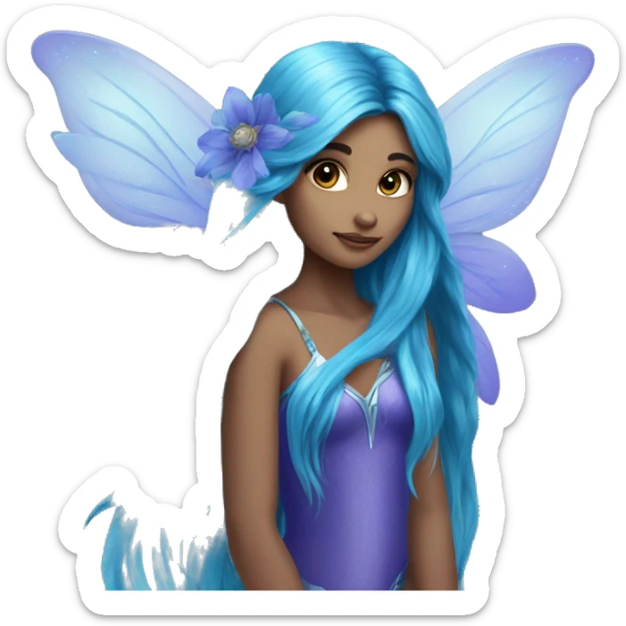 Beautiful,blue flower, fairy, blue, turqoise, silver, purple, long hair, big wings sticker