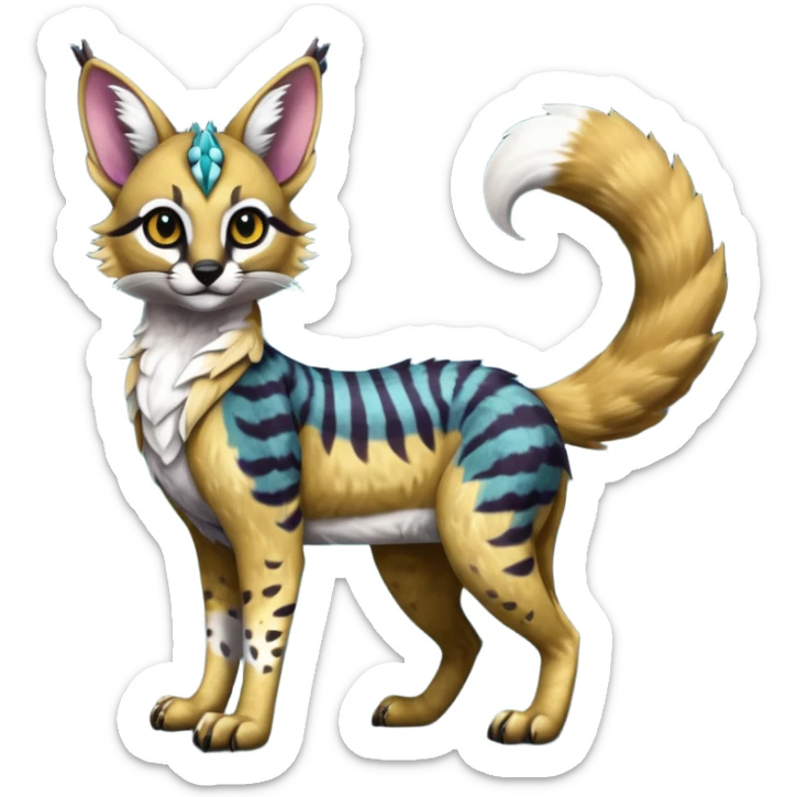 Colorful dark tropical exotic cute cool beautiful shiny beautiful fantasy-caracal-civet-genet-sergal-vernid-serval-Gryphon-Cacomistle-Trico-oncilla-animal-Fakémon-hybrid-fursona (full body) sticker