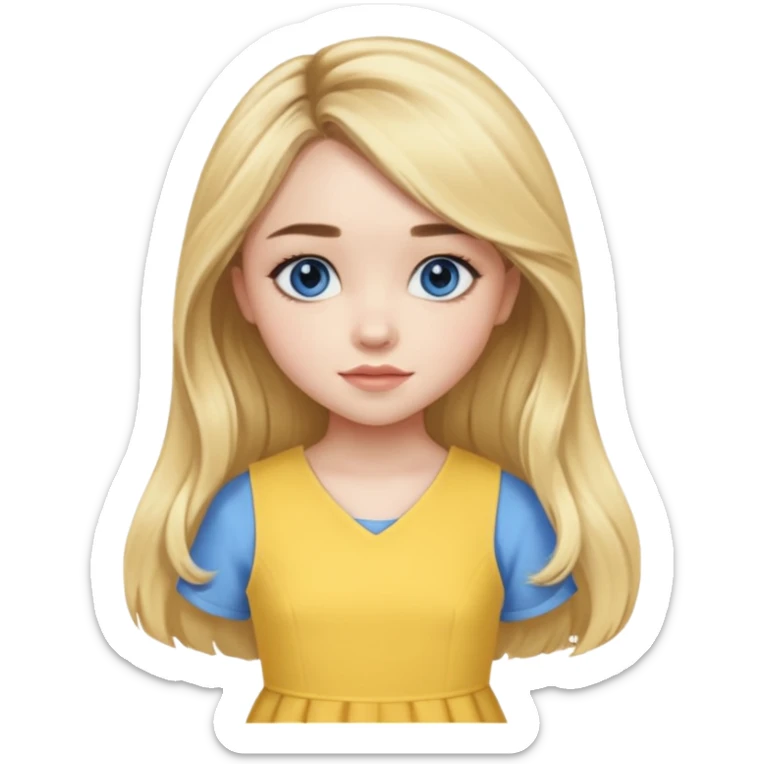 Sabrina Carpenter blue eyes, long blonde hair, yellow a-line dress sticker