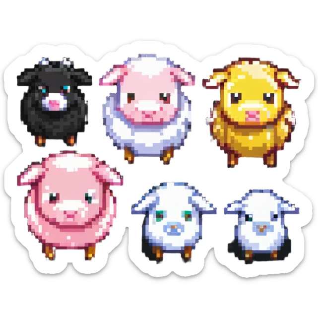 Minecraft style sheep, blocky pig friend, and blocky chicken friend together sticker