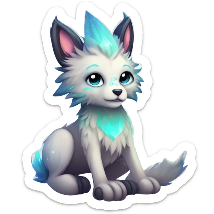 Cool cute Kawaii edgy ethereal futuristic modern epic fantasy animal sparkle fursona Fionbri creature by griffsnuff & LiLaiRa & Falvie full body sticker
