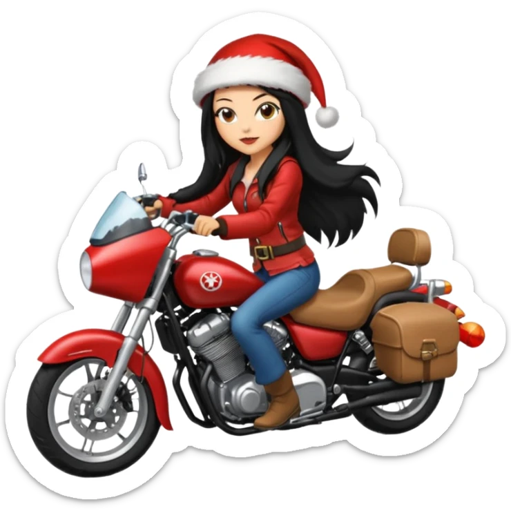 biker girl black long hair moto christmas yamaha sticker