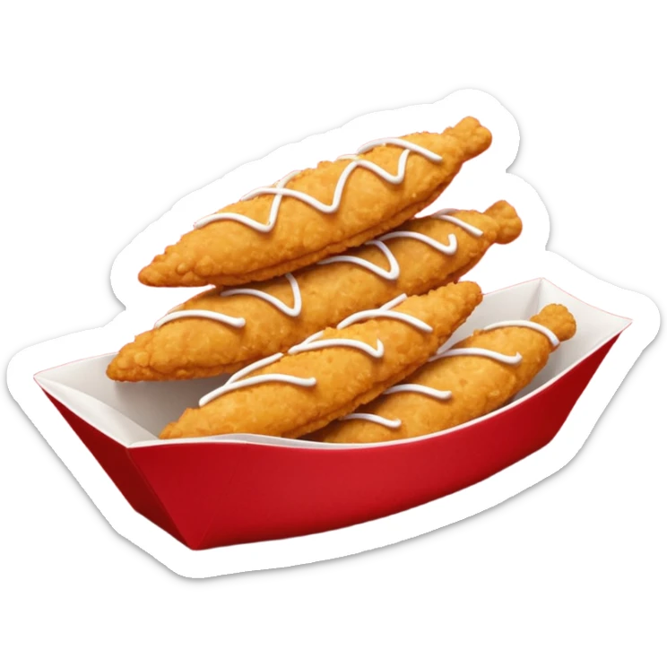 5 breaded chicken tenders stacked on top of each other in a red paper food boat  sticker