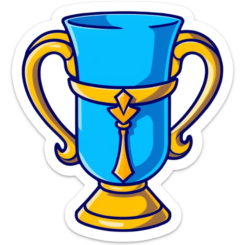 Harry Potter film accurate Triwizard Cup trophy, wide chalice with faceted design, two elaborate serpent handles on sides, glowing blue sticker