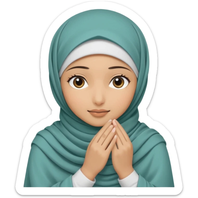Hijabi girl sitting.     head covered
hands pulling the fabric in
shy-but-dramatic energy
“no cameras pls” but in a cute way
soft + mysterious vibe sticker