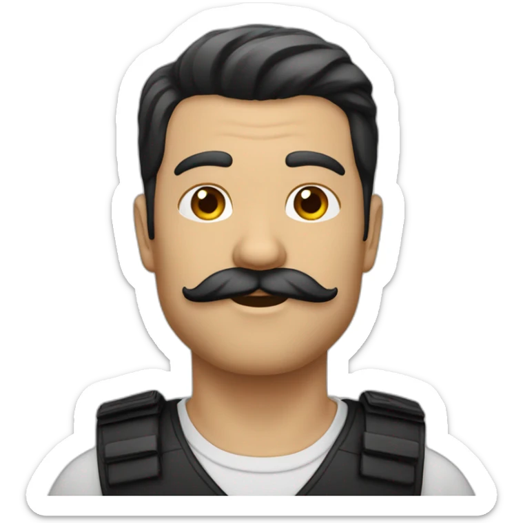 Un homme blanc cheveu noir et moustache noir et cheveux noir plaqué sticker