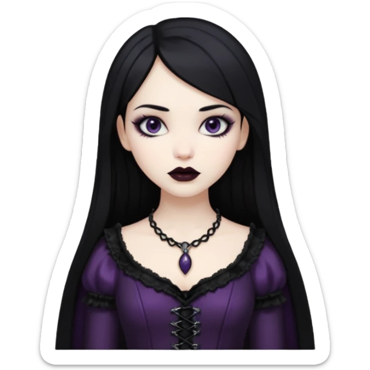 generate an image of a girl with black hair, caucasian and wearing gothic clothes sticker