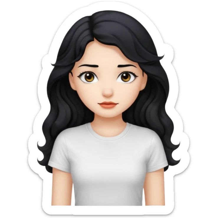Beautiful girl,Black hair,wavy hair long hair,Black eyes, white T-shirt sticker