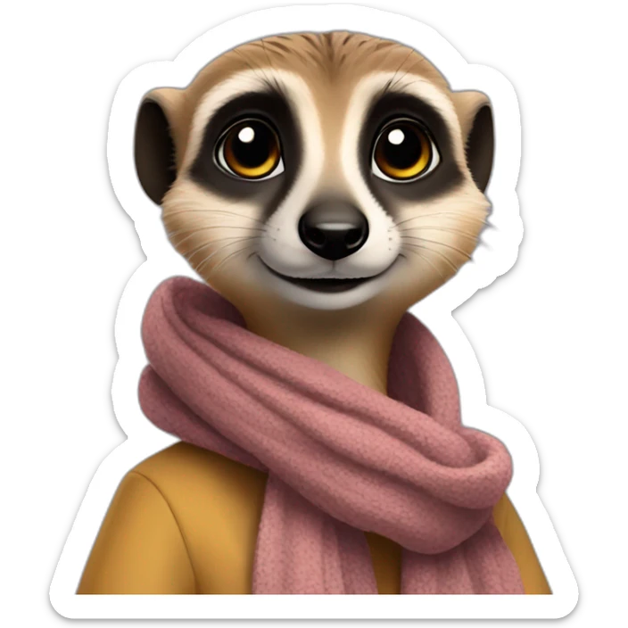 a meerkat with girly brown hairs, a scarf, and large fancy earrings sticker