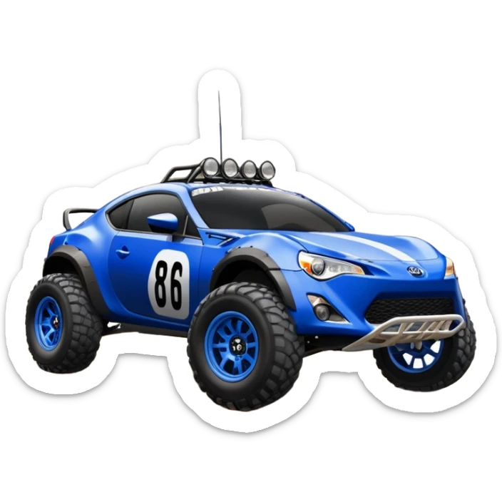 2013 scion fr-s ultramarine off road 4wd monster Baja dessert stadium racer number 86 with large mirror chrome wheels and long travel suspension  sticker