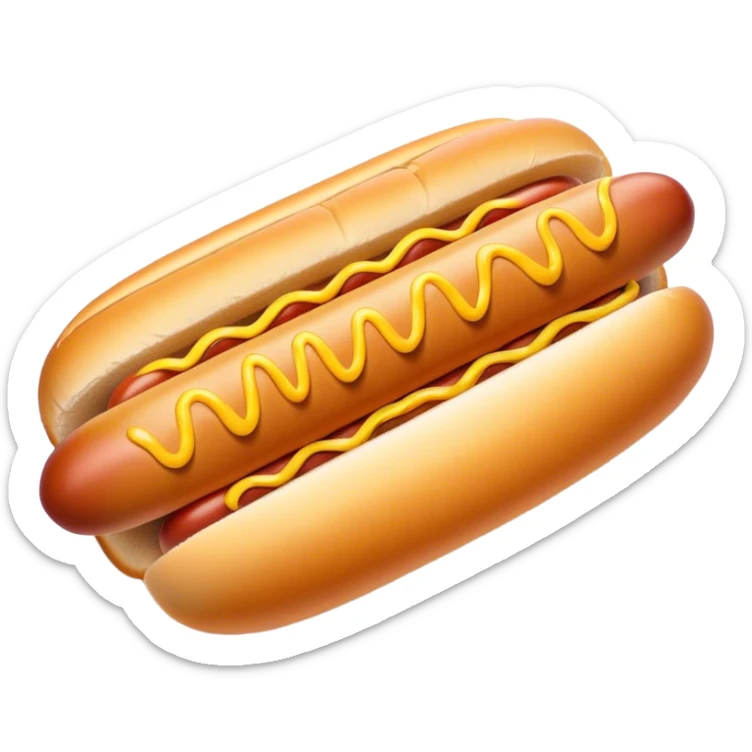 Cinematic Realistic Hot Dog Dish Emoji, featuring a classic hot dog in a bun topped with mustard and relish rendered with crisp textures and vibrant, dynamic lighting. sticker