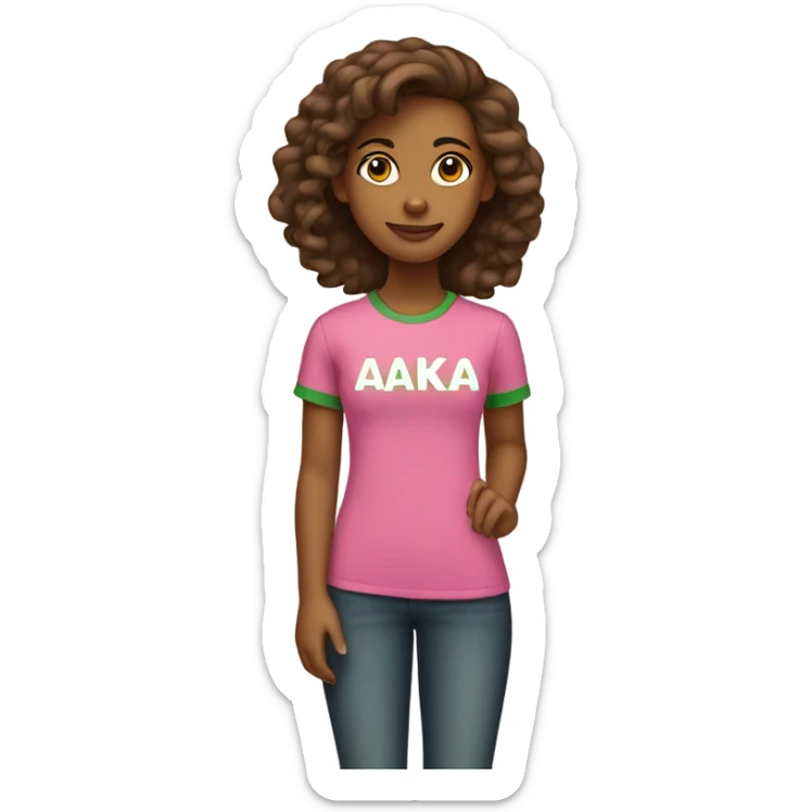 Brown girl wearing pink and green with “AKA” t shirt  sticker