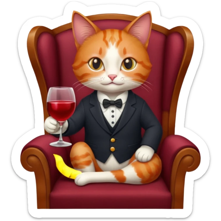 Redhead cat sitting on chair with the glass of wine  sticker
