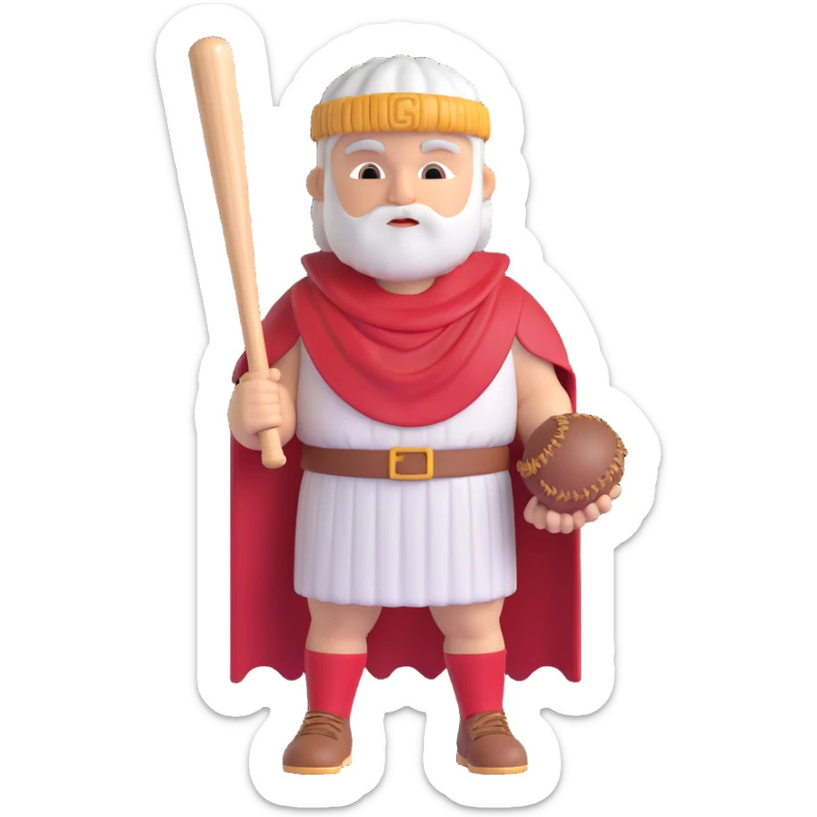 a baseball god summoning lightning, wearing a jersey and toga, bat raised, heroic and supernatural sticker