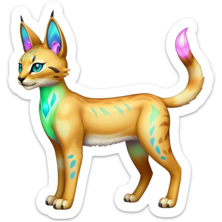 An iridescent transparent luminescent colorful lynx-caracal-serval-fakemon-Digimon-creature-hybrid sticker