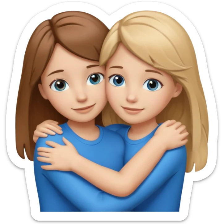 two Girls, Brown and Blonde hair, with Blue Eyes hugging one has Brown hair cute Hug another Version  sticker