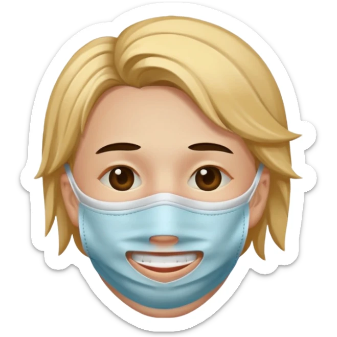 Quiero q sea una carita rota con tristeza q use una máscara q la haga ver feliz sticker