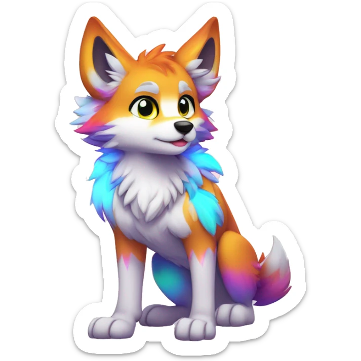 Anthro Colorful Shiny Fionbri-Falvie-sparkle-wolf-sona with neon markings full body sticker
