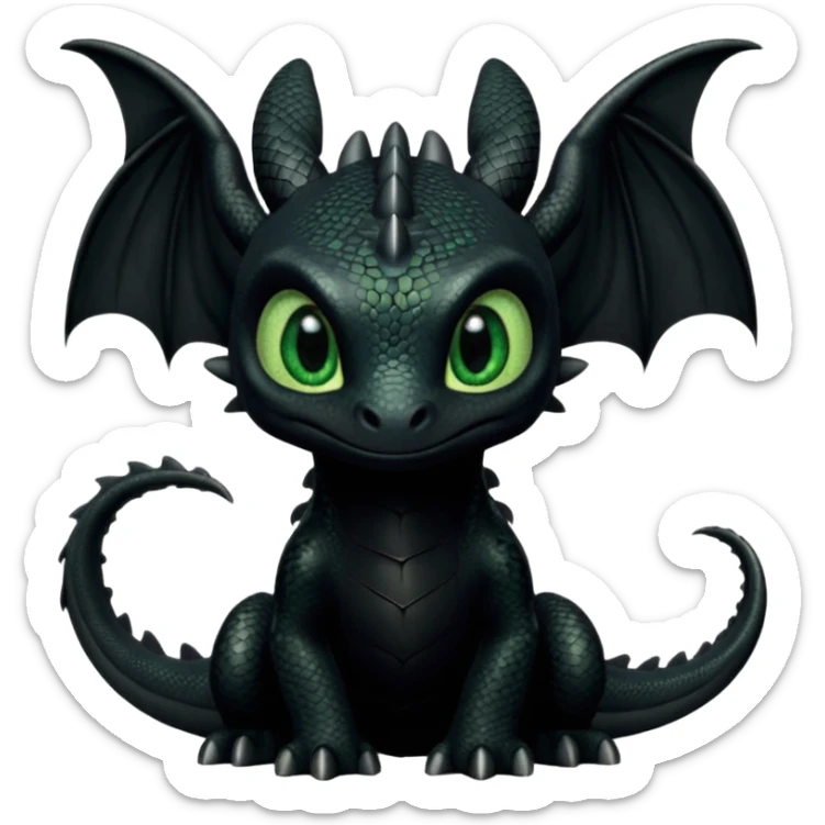 Dragon, toothless in how to train your dragon, black skin, and green eyes, cute  sticker