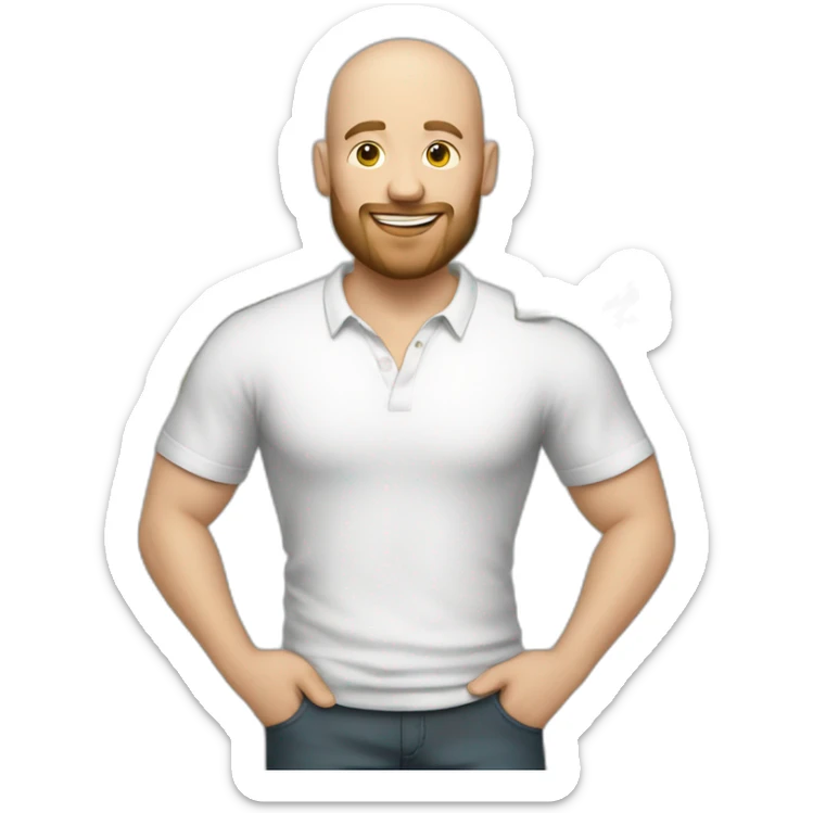 white male with small beard and almost bald holding stacks of money smart casual shirt sticker