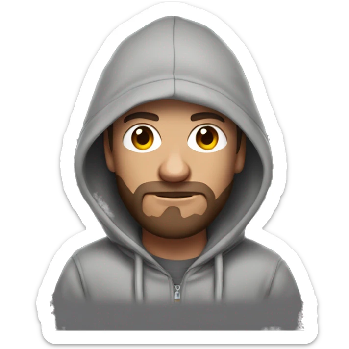 homeless man called forsen with brown hair with a hoodie gray hoodie over you can see entire hoodie, no pants are shown, one thumbs up sticker
