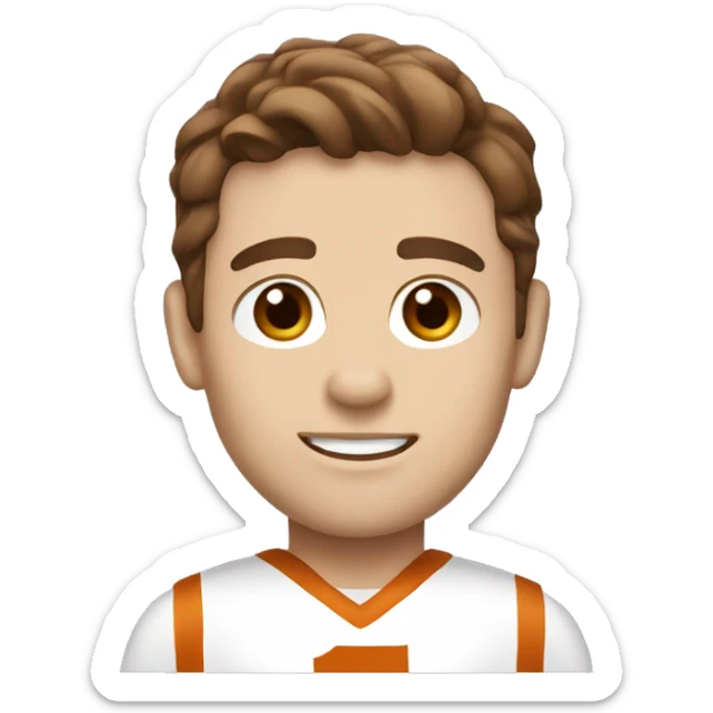 Brown hair, pale skin, man. Wearing University of Texas Longhorn clothes sticker
