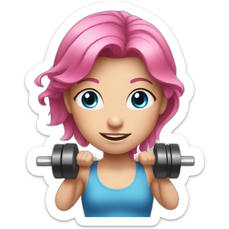 girl with pink hair and blue eyes who lifting weight sticker