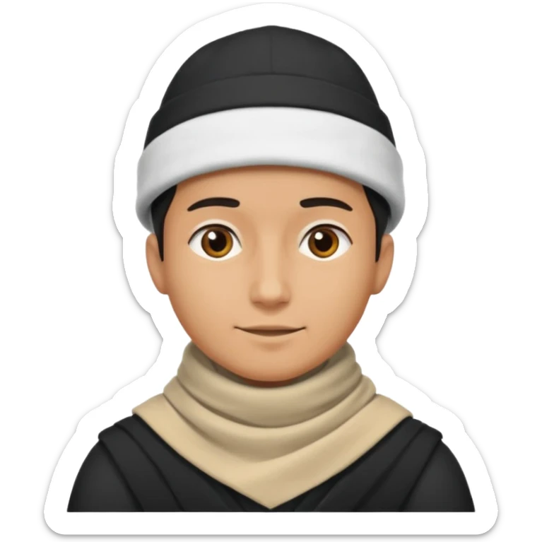 A guy with a triangle body with no arms and legs then his head is a perfect circle and his head is also black then give him a hat that doesn’t go behind his head, and last but not least give him a white scarf, NO BLACK THE COLOR FOR HIS HEAD sticker