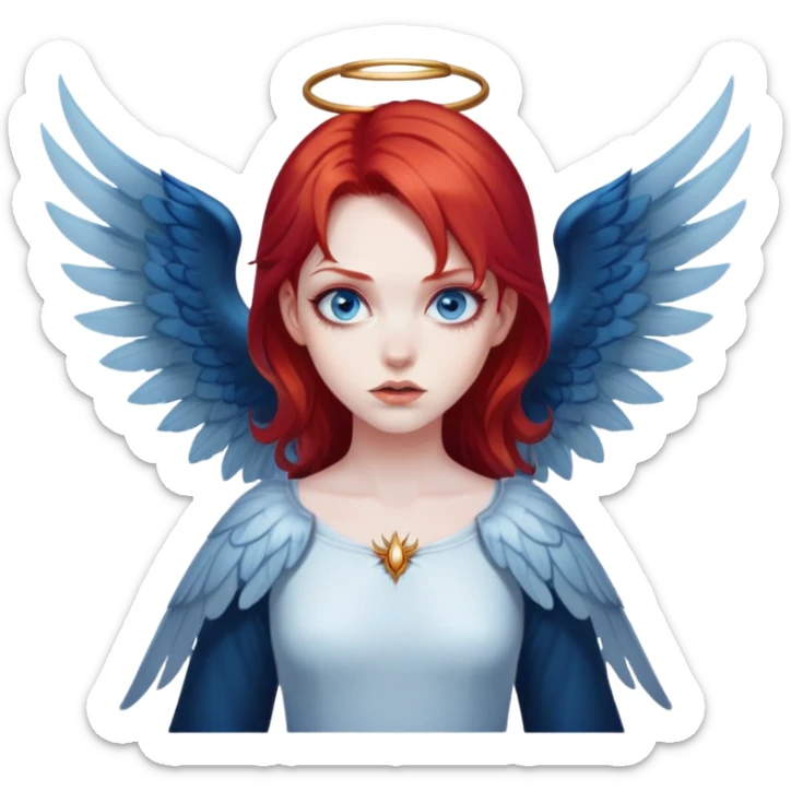 diabolical girl with wings, red hair, blue eyes, dark aura sticker